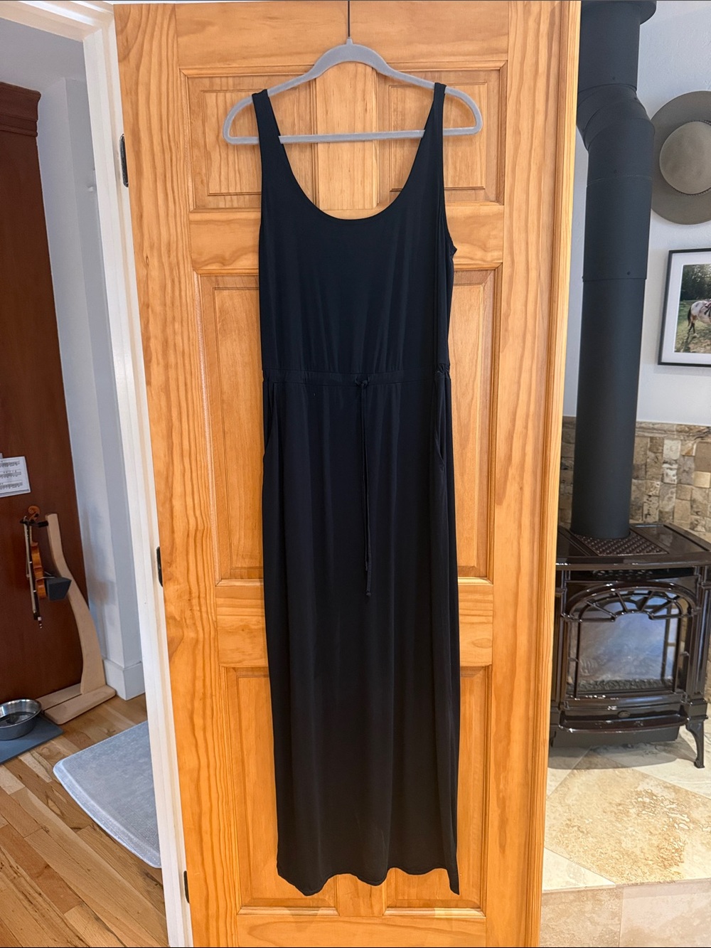 Commando Black Scoop-Neck Sleeveless Maxi Dress with Drawstring Waist